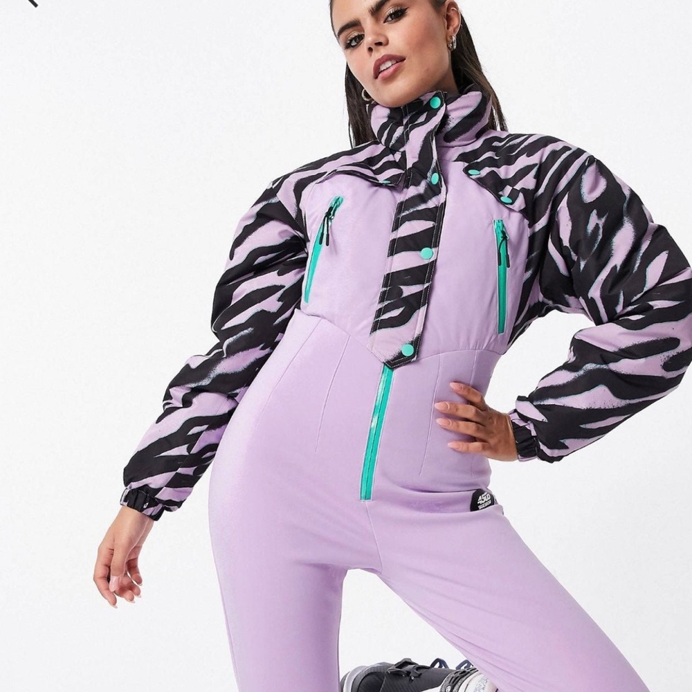 ASOS Lilac ski suit with Black Patterned Sleeves